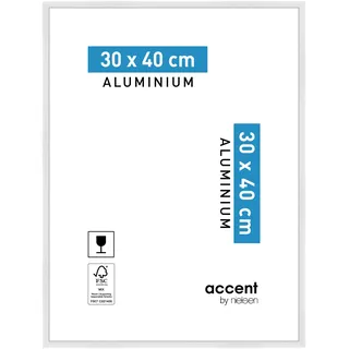 accent by nielsen Bilderrahmen, 30 x 40 cm, Aluminium, Weiß glanz, Fotorahmen zum Aufhängen im Hoch- & Querformat, Echtglas, Accent