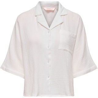 ONLY Damen Cropped Hemd Bluse Struktur Stoff aus Baumwolle Kurzes Halbarm Top Oberteil ONLTHYRA