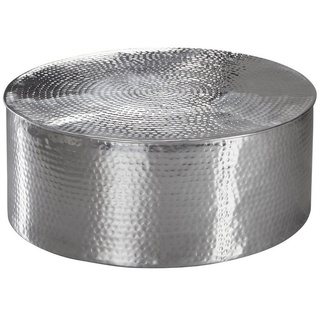 möbelando Couchtisch Couchtisch 75x31x75 cm Aluminium Beistelltisch, Couchtisch 75x31x75 cm Aluminium Beistelltisch Silber Orientalisch Rund, Flacher Hammerschlag Sofatisch Metall, Design Wohnzimmertisch Modern, Loungetisch Indisch Stubentisch Klein silberfarben