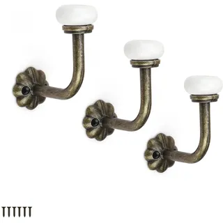 PARFCO Wandhaken Vintage, 3 Stück Doppelhaken Bronzefarbe, Keramik Kleiderhaken mit 6 Schrauben, Zinklegierung Garderobenhaken für Mäntel, Hüte, Retro Dekorationsstil