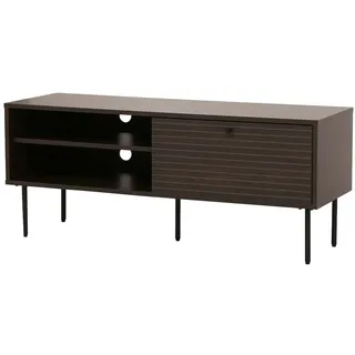 Mendler TV-Rack HWC-N78, Lowboard TV-Schrank, skandinavischer Stil Metall Holz Melamin MVG 50x120x40cm ~ dunkelbraun