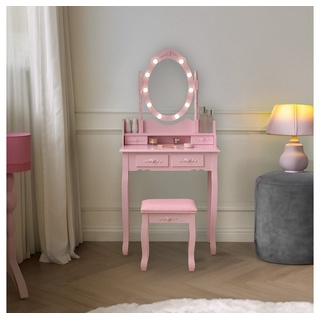 HOME DELUXE Schminktisch ROSY 149 x 71 x 40 cm (inkl. Hocker), einstellbare LED Beleuchtung & Stauraum I Frisiertisch rosa