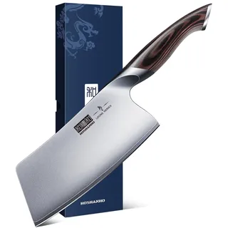 HOSHANHO 18cm Hackmesser, Scharfes Profi Kochmesser Edelstahl Fleichmesser | Mehrzweck Chinesisches Kochmesser mit Ergonomischem Griff für Küche und Restaurant