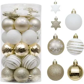 35tlg. Weihnachtskugeln Set 5cm Plastik Christbaumschmuck Weiß Gold