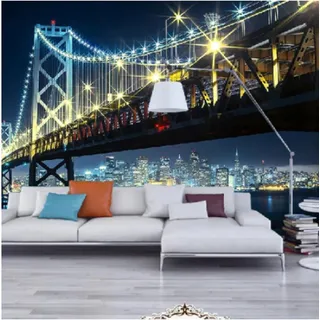 3D Brücke Brücke Nachtansicht Großes Aufkleber-Wandbild, Abnehmbares Wandbild | Selbstklebende Tapete 3D Wandbild Für Kinderzimmer Esszimmer Schlafzimmer Wohnzimmer Wand 350 (Breite) x 256 (Höhe) cm