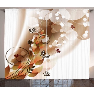 ABAKUHAUS Bräunen Rustikaler Vorhang, Frühlings-Themed Abstraktion, Wohnzimmer Universalband Gardinen mit Schlaufen und Haken, 280 x 245 cm, Dunkelbraun Braun