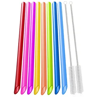 10 Wiederverwendbare Boba-Smoothie-Strohhalme mit 2 Bürsten, Bubble Tea Farbige 12 mm, BPA-freie Kunststoff-Strohhalme, Spitzes Design 26CM Lange