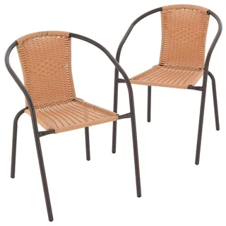 2er Set Bistrostuhl hellbraun Stapelstuhl Rattanstuhl Poly-Rattan Gartenstuhl