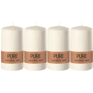 Wenzel Stumpenkerzen 4er Set PURE, H 13 cm, Creme - Echtwachs - 6 x 13 cm - selbstlöschend - 4er Set