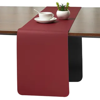 Myir JUN Tischläufer Tischläufer Modern Abwaschbar Outdoor Doppelseitige Kunstleder Wasserdicht rutschfest und zur Dekoration verwendbar 40 X 240 cm(Rot Schwarz)