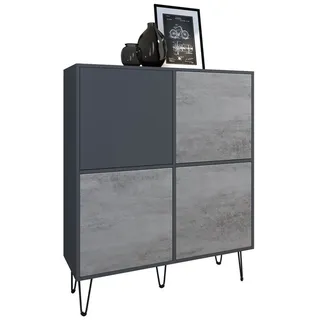 Vladon Highboard Havana V2 (Sideboard mit 4 Türen und 8 geschlossenen Fächern, Kommode, Made in Germany), Anthrazit matt / Beton Oxid Optik (104 x 124 x 35 cm) grau