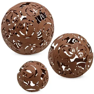 Spetebo Dekokugel Metall Deko Rostkugeln - 3er Set / 20 / 15 / 10 cm (Set, 3 St., Gartenkugeln), Garten Kugel mit Blumen Ornamenten braun