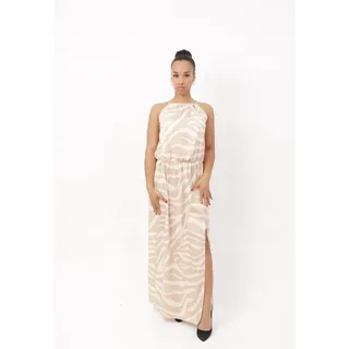 Elara Maxikleid Damen Maxikleid mit Animalprint, Neckholder-Ausschnitt und Beinschlitz (1-tlg) ohne Details beige|braun S