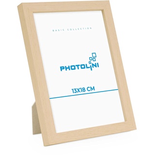 PHOTOLINI Bilderrahmen 13x18 cm MDF-Holz Natur Posterrahmen, bruchsicheres Acrylglas, zum Aufhängen & Aufstellen, extra Zubehör - für Fotos, Bilder & Poster