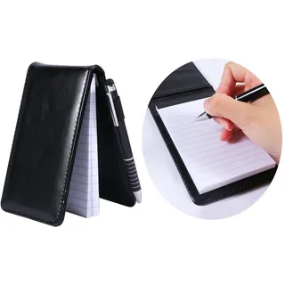 Mini Pocket Notizbuch, A7 Leder Notizbuch mit Metall Stifte, Halter Klein Notizblock Schwarzer Einband, Kleines Tagebuch Notizbuch für AktivitäTen im Freien