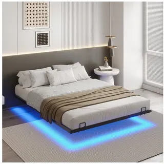 MSMASK Metallbett Schwebebett Bettgestell mit LED-Beleuchtung (Ohne Matratze), 140x200cm schwarz 140 cm x 200 cm x 20 cm