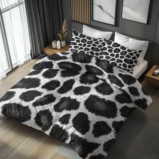 Generisch Bettwäsche 135x200 Schwarz Weiß Leopardenmuster Design, 2teilig - Geparden Bettbezug und 1 Kissenbezug 80x80, Wendebettwäsche, Schlafzimmer Deko, Mikrofaser, mit Reißverschluss U4&Y-96