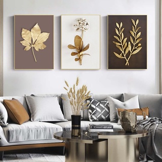 HEHGVCF 3er Set Leinwand Poster Wandbilder,Modern Pflanzen Leinwand Poster,Gold Pflanzen Bild,Bilder für Home Deko Gold Rahmenlos (Gold A,50 x70cm)