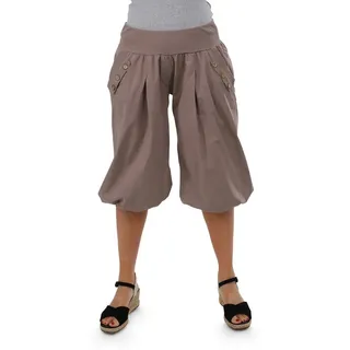 malito more than fashion Haremshose malito Damen Pumphose Capri Holzzierknöpfe 23286H kurze Sommer Pumphose in Unifarben Einheitsgröße braun 34-40