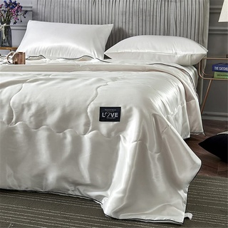 Surwin Bequem & Weich Tagesdecke Bettüberwurf aus Emulation Seide Luxuriös Gesteppt Einfarbig Bettdecke Sommer Dünne Steppdecke für Doppelbett Einzelbett (Weiß,200x230cm)
