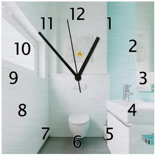 Wallario Wanduhr Badezimmer Gästetoilette Innenansicht - WC und Waschbecken (Aluverbunduhr) grün