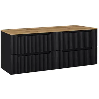 Lomadox Badmöbel Doppel Waschtisch-Unterschrank Set 160 cm schwarz gerillt EicheWaschbeckenschrank 4 Schubkasten Auszüge, B/H/T ca. 160,4/59,5/40 cm