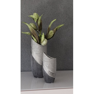 Moderne Dekovase Blumenvase Tischvase aus Keramik silber/grau Höhe 20 cm