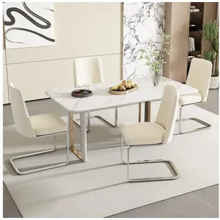 Flieks Freischwinger (Set, 4 St), 4er Set Esszimmerstühle Polsterstuhl Schwingstühle Samt, Metallbeine beige 45.5 cm x 87 cm x 43 cm