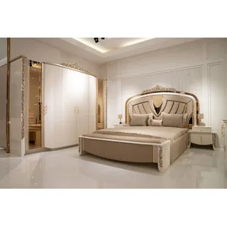 JV Möbel Elegantes Schlafzimmer-Set aus Holz in Beige mit modernem Design