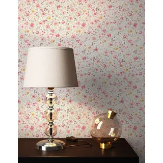 Newroom Vliestapete Frieda Tapete Blumentapete Blumen,Blüten,Wiese, Weiß Tapete Landhaus Blumen - Blumentapete Rosa Grau Romantisch Floral Blüten Wiese für Wohnzimmer Schlafzimmer Büro, modern beige