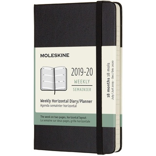 Moleskine Wochenkalender, Taschenkalender, 18 Monate, 2019/2020, Horizontal, Pocket, A6, Hard Cover, Schwarz