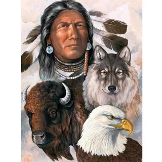 Puzzle für Erwachsene, klassisches Puzzle, 1000 Teile, Lernspielzeug, Indianer, Adler und Wölfe, als Geburtstagsgeschenk, Weihnachten, 38 x 26 cm