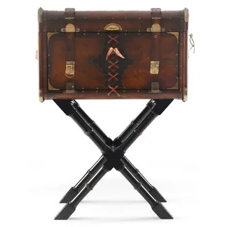 Casa Padrino Luxus Leder Minibar in Koffer Optik Braun / Schwarz / Messing 45,5 x 45,5 x H. 73 cm - Echtleder Minibar - Bar Möbel - Echtleder Möbel - Luxus Möbel in Koffer Optik