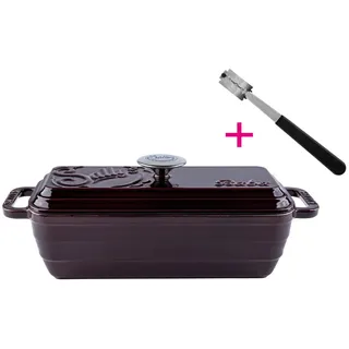 Sallys Brotbackform Hochwertiger Gusseisen-Bräter & Brotbackform Baba – 2,8 l rechteckig, (ideal zum Brotbacken & Braten, flach & gleichmäßig hitzebeständig Grill/Backofen), 38,6×13,6 ×14,5 cm / 2,8 l, Vollgusseisen mit Emaille lila