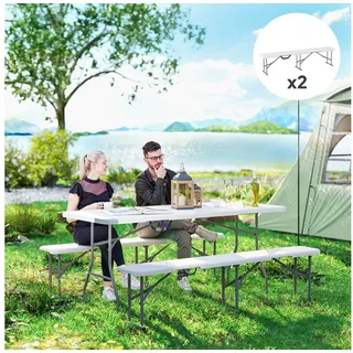 Outsunny Bierzeltgarnitur Bierbank Partybank HDPE wetterfest bis 240 kg belast Weiß, (klappbare Sitzbank, 2-tlg., mit Tragegriff, rutschfeste Matte), Terrassenbank für drinnen und draußen weiß