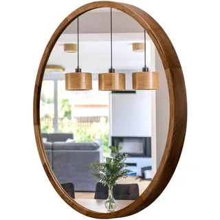 Wandspiegel mit Holzrahmen LEJA (∅57 cm) - Spiegel Rund Holz Dunkle Eiche | Massivholz, Einfache Montage, EU-Produktion, 4 mm Spiegelglas, Sicherer Metallhaken, Pflegeleicht