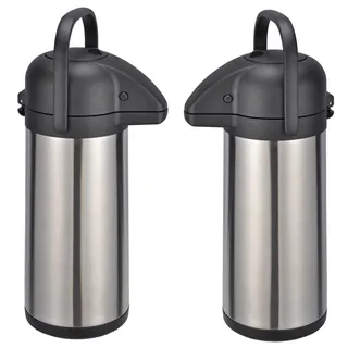 2x Thermoskanne 3 Liter Pumpkanne Kaffee Teekanne Warmhalte Airpot Isolierkanne Doppelwandig Getränkespender Kaffeekanne Thermo Isolierflasche mit Pumpe Edelstahl Für Camping Unterwegs Getränkekühlung