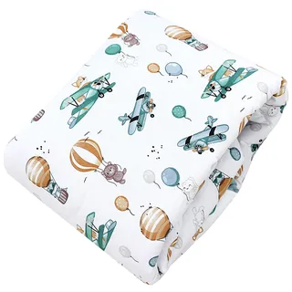 TupTam Baby Krabbeldecke 120x120 cm – Gepolstert, weich, Baumwolle, Farbe: Rund 120 cm/Füchse/Flugzeuge/Ballons/Grün