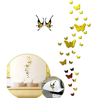 SwirlColor Wandtattoo Schmetterlinge Spiegel 3D Wandaufkleber 36 Stück Schmetterling Kunstspiegel Wandaufkleber Schmetterling Dekoration Golden