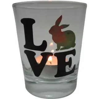 Teelicht Glas Windlicht print "Love Hase" anthrazit/bunt Ostern Handmade Deko