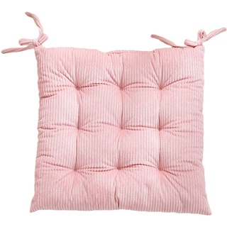 SWECOMZE 1 er Set Stuhlkissen mit Bänder, 40x40cm Baumwolle und Leinen Sitzauflage Sitzkissen, Polster Tatami Kissen für Indoor und Outdoor (Pink)