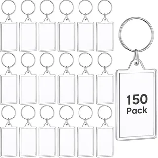 Junkin 150 Pack Clear Acrylic Photo Picture Keychain Blank Photo Insert Keyring DIY Personalize Favor for Family Friends