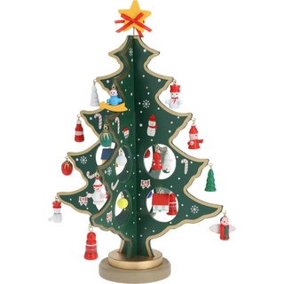 Weihnachtsdeko, Holz-Weihnachtsbaum mit Hängedekoration, 26-tlg.