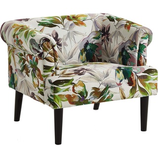 Atlantic Home Collection Charlie Sessel, Armlehnenstuhl mit Massivholzfüßen, Samt, Blumenmuster weiß, 74 x 86x 70
