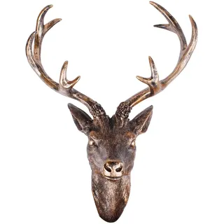 LINDER Hirschgeweih Hirschkopf Geweih 10-Ender in Bronze-Optik, Wanddeko für Wohnzimmer, 51 x 60 cm