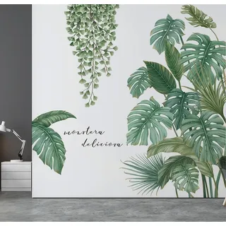 Tropische Grüne Blätter – Natur-wandtattoo, 2 Stück Dschungel-wandtattoos Für Schlafzimmer, Wohnzimmer, Büro, Tv-wand, Flur