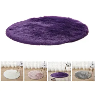 BTTO TEPP Teppich Fellteppich,Kunstfell,Weich, Hochflor Shaggy Teppiche,Runden, Rund, Durchmesser 90 cm, Wohnzimmer, Schlafzimmer, Esszimmer,Weich&Flauschig, Uni-Farben lila Rund, Durchmesser 90 cm