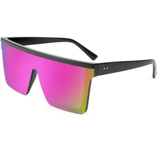 FEISEDY Vintage Flat Top Sonnenbrille Herren Damen Groß Verspiegelt B2470 | Randlose Eckige Brille Übergröß, UV400 Schutz - XXL