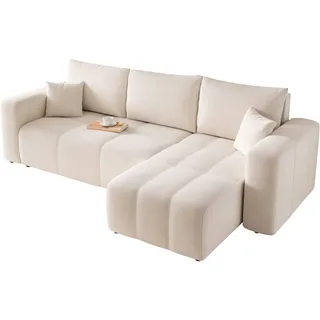 GREKPOL Sofa mit Schlaffunktion 145x248 - Beige Ecksofa mit Schlaffunktion und Bettkasten - Sofa 3 Sitzer - Schlafsofa - Couch - Schlafsofa mit Bettkasten