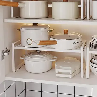 HQahnekme Küchenschrank Organizer,Regaleinsatz mit Anti-Rutsch Matte,Küche Schrankeinsatz,für Küche/Bad/Tischplatte/Sideboard. (White)
